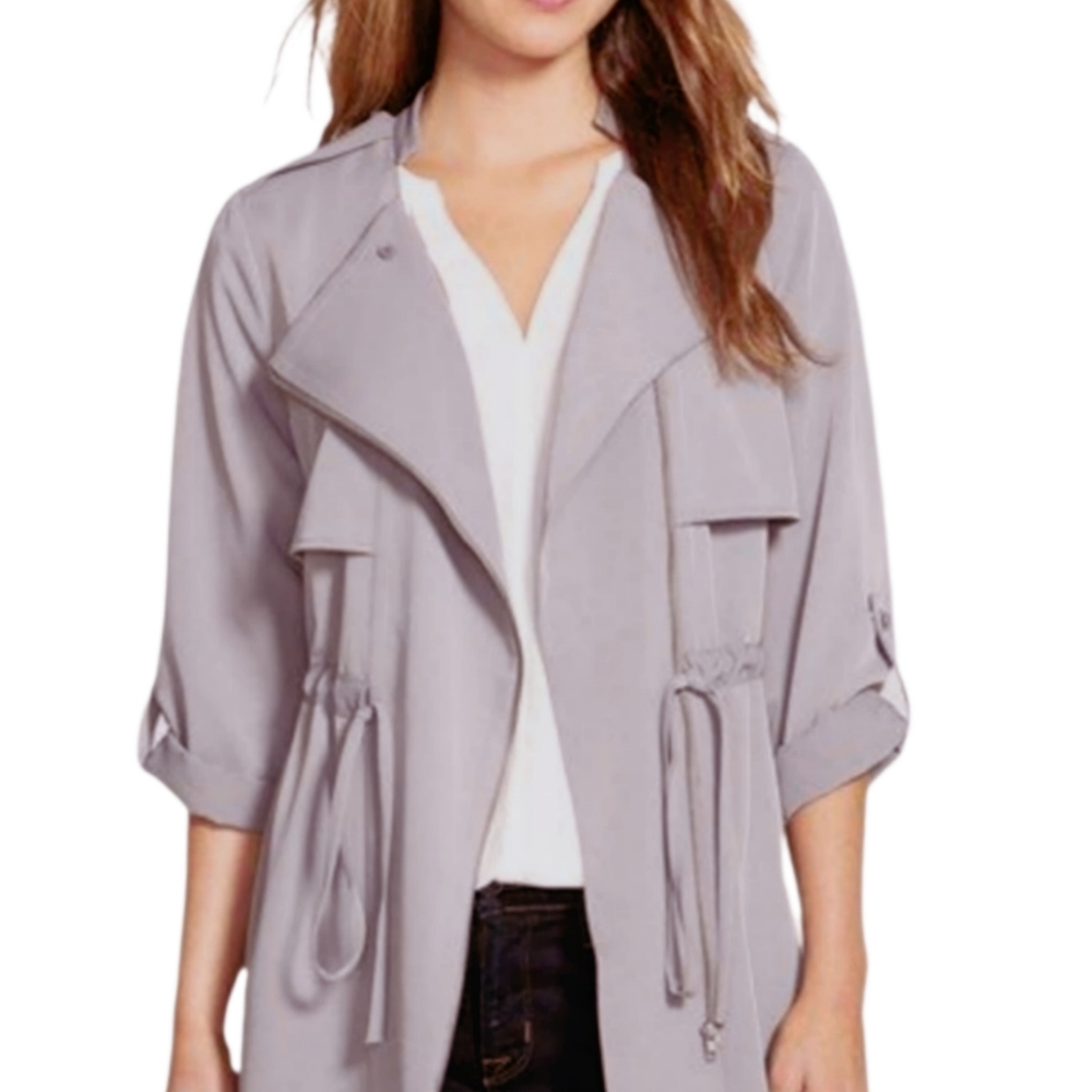 Pleione Roll Sleeve Drawstring Waist Jacket Womens Small Trench Pink